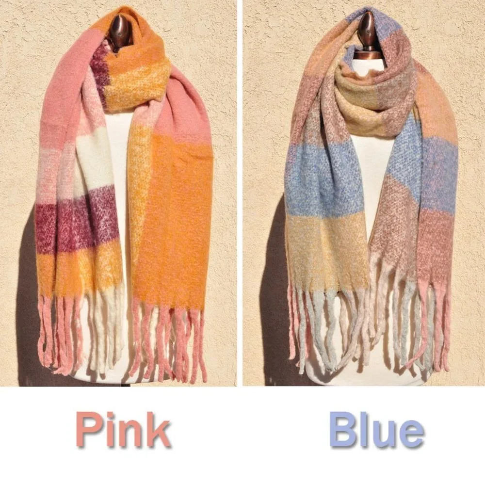 NEW Giant Checker Plaid Winter Boucle Oblong Fringe Cozy SOFT Oversize Scarf - Picture 8 of 8